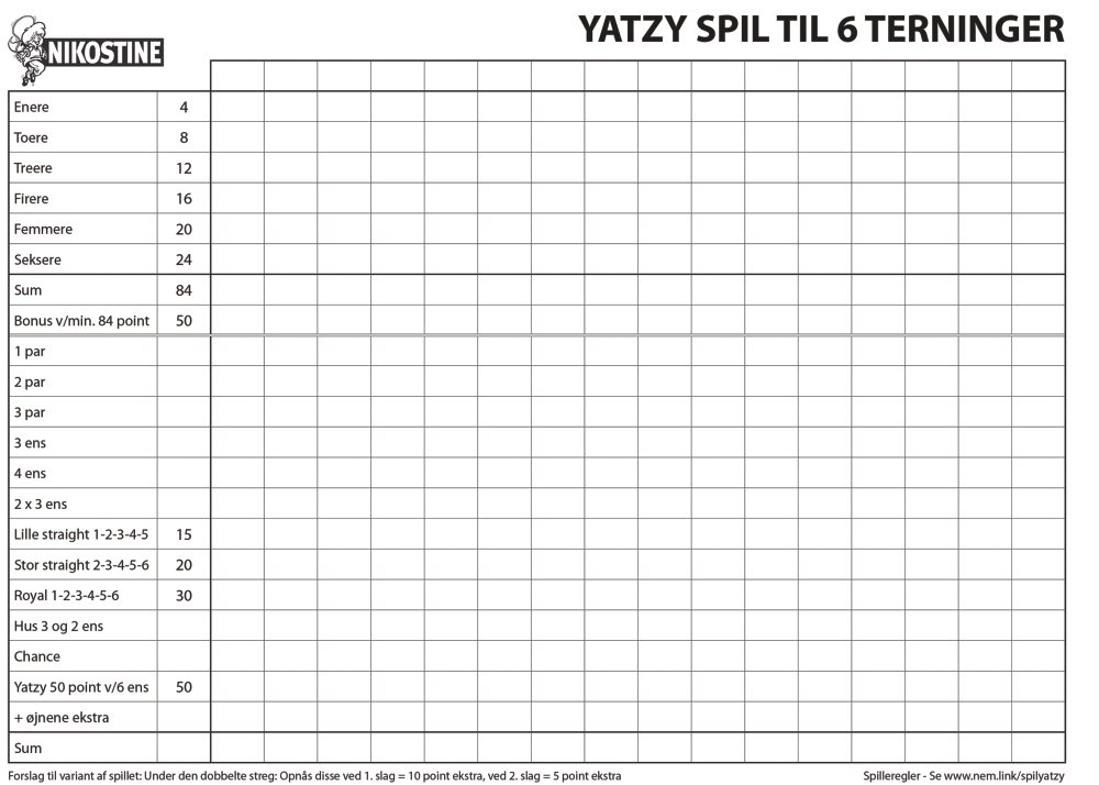 Yatzy Blok A4 Nikostine (t.6 terninger) - Image 3