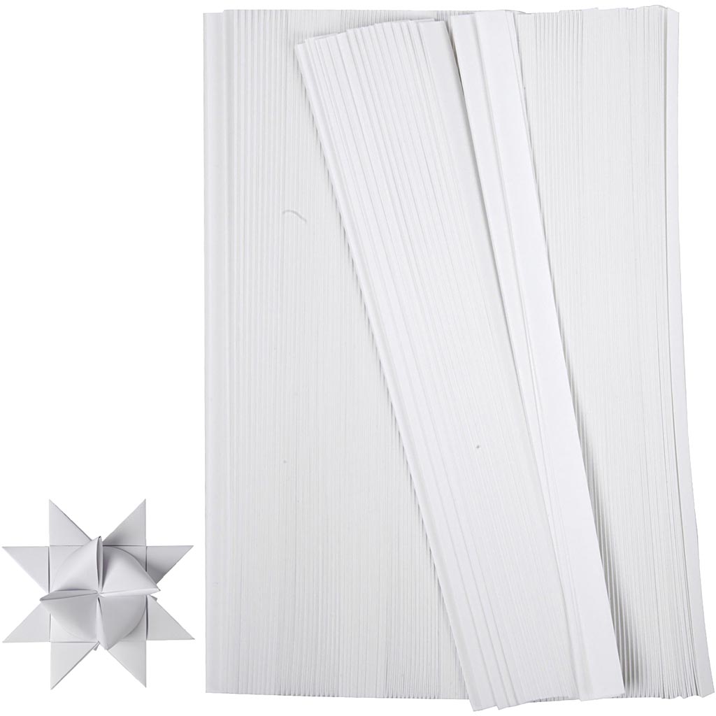 Stjernestrimler, L: 45 cm, diam. 4,5 cm, B: 10 mm, hvid, 500 strimler/ 1 pk.
