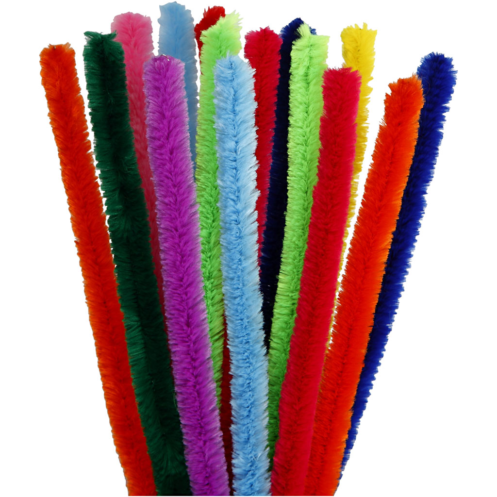 Chenille, L: 30 cm, tykkelse 15 mm, ass. farver, 15 ass./ 1 pk.