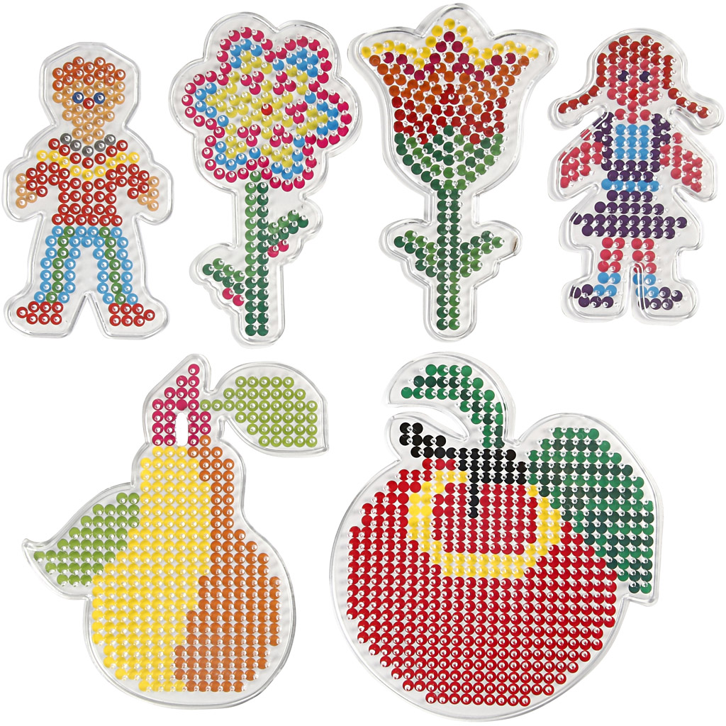 Perleplade, blomster, pige, dreng, æble og pære, str. 8,5x14-14x16 cm, medium, 6 stk./ 1 pk. - Image 9