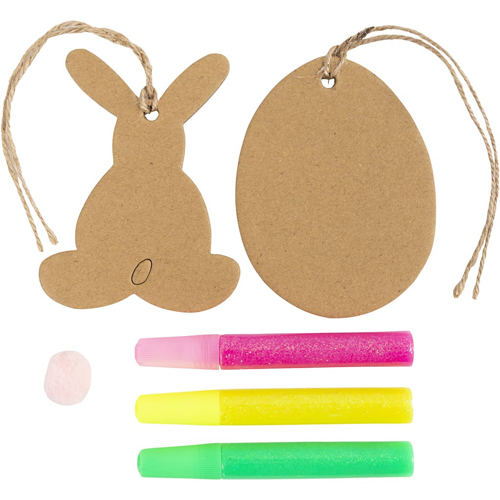Mini DIY Kit Dekoration, Æg og hare, brun, grøn, pink, gul, 1 pk. - Image 3