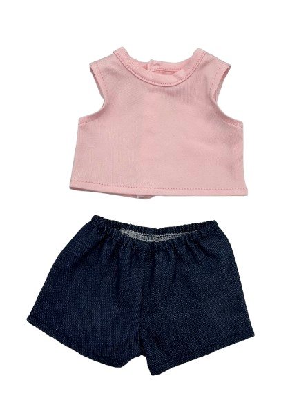 Dukketøj, Top og denimshorts Str. 38-41