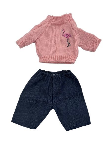 Dukketøj, Strik og bukser Str.38-41 Pink