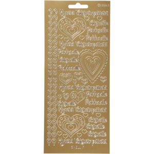 Stickers, Hyvaa Ystävänpäivää, ark 10x23 cm, guld, 1 ark