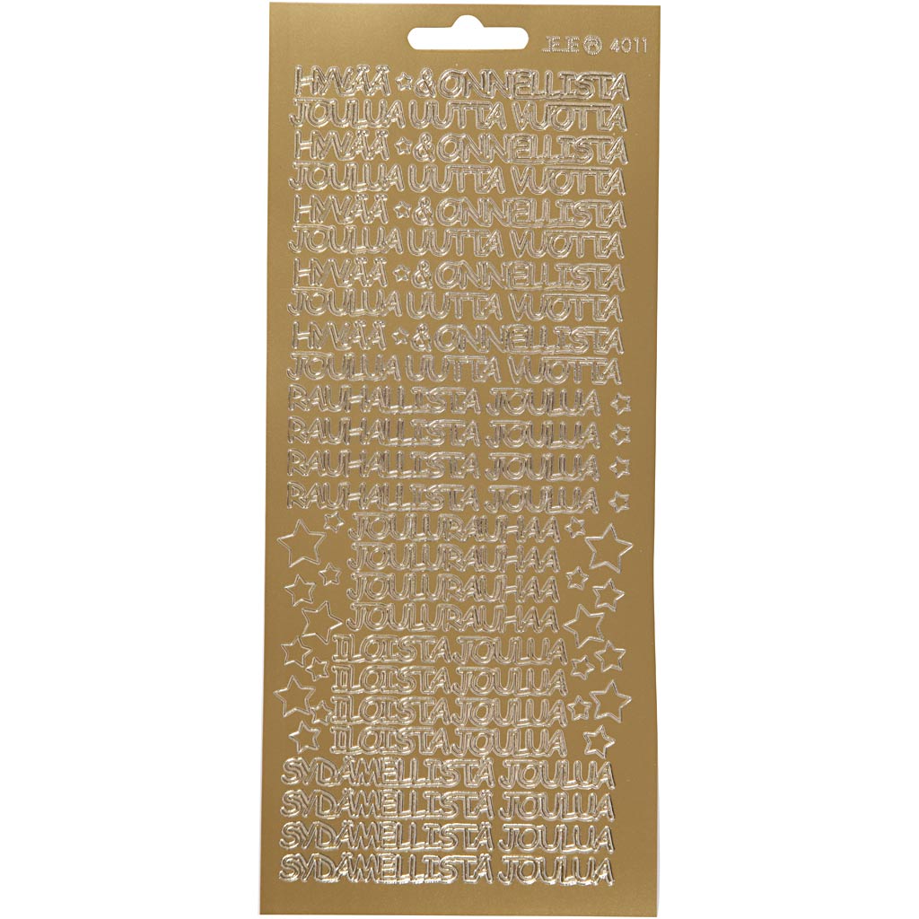 Stickers, Hyvaa Onnelista, ark 10x23 cm, guld, 1 ark