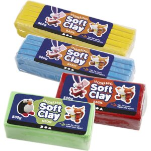 Soft Clay Modellervoks, ass. farver, 4x500 g/ 1 pk.