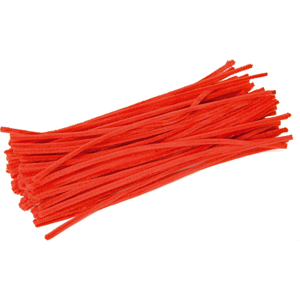 Chenille, L: 30 cm, tykkelse 6 mm, rød, 100 stk./ 1 pk.