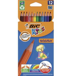 BIC Evolution Farveblyanter, sekskantet, L: 17,5 cm, diam. 7 mm, mine 3 mm, ass. farver, 12 stk./ 1 pk.