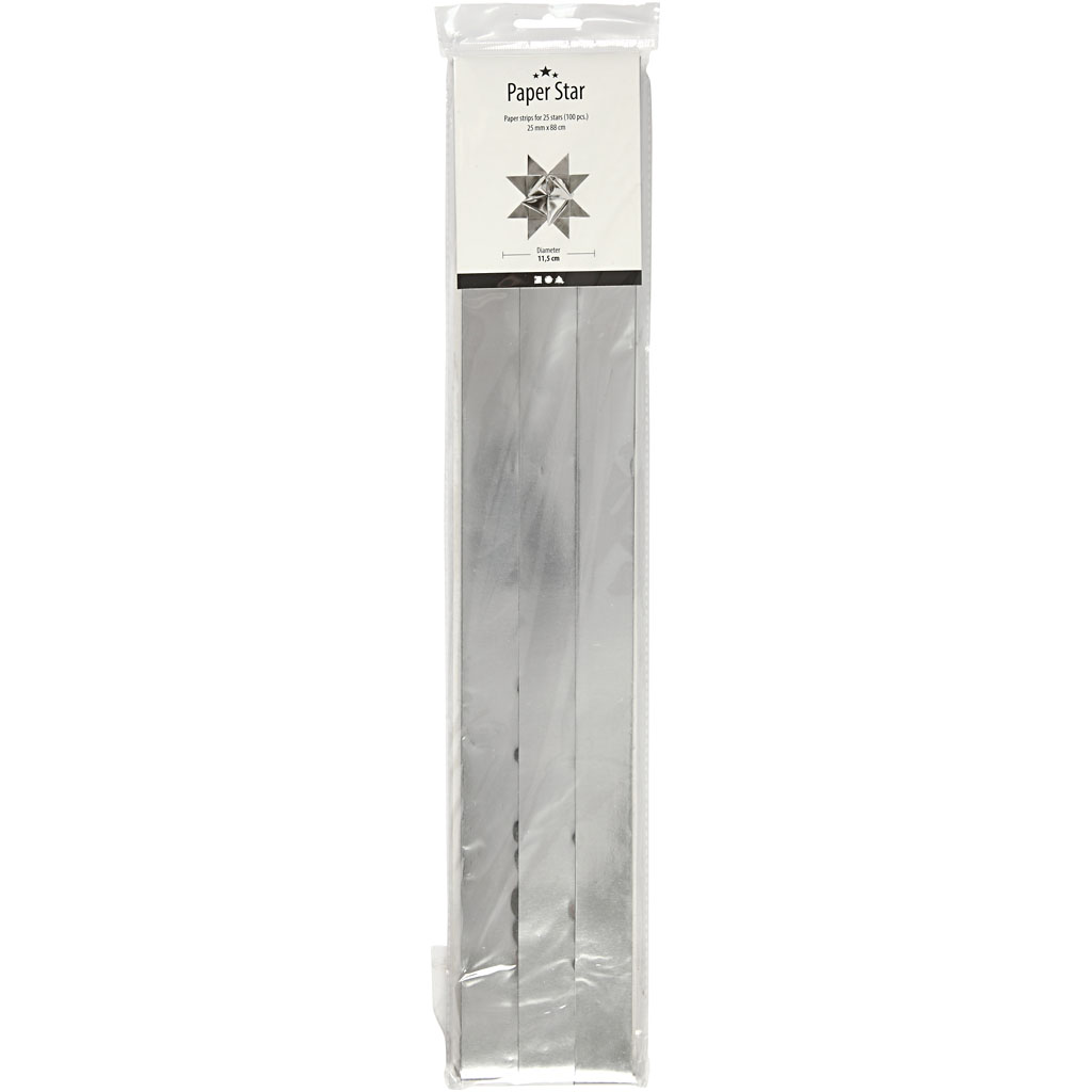 Stjernestrimler, L: 73 cm, diam. 11,5 cm, B: 25 mm, sølv, 100 strimler/ 1 pk. - Image 2