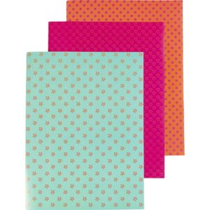 Glanspapir, prikker, hjerter og stjerner, ark 25x35 cm, 80 g, orange, pink, blågrøn, 25 ark/ 1 pk.
