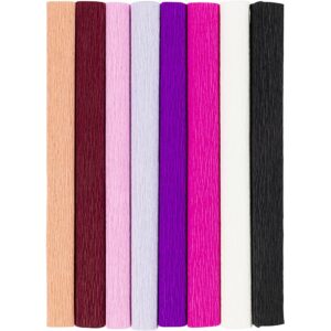 Crepepapir, ark 25x60 cm, Stræk/crepe: 180%, 105 g, lilla/pink harmoni, 8 ark/ 1 pk.