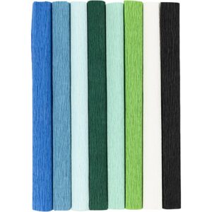 Crepepapir, ark 25x60 cm, Stræk/crepe: 180%, 105 g, blå/grøn harmoni, 8 ark/ 1 pk.