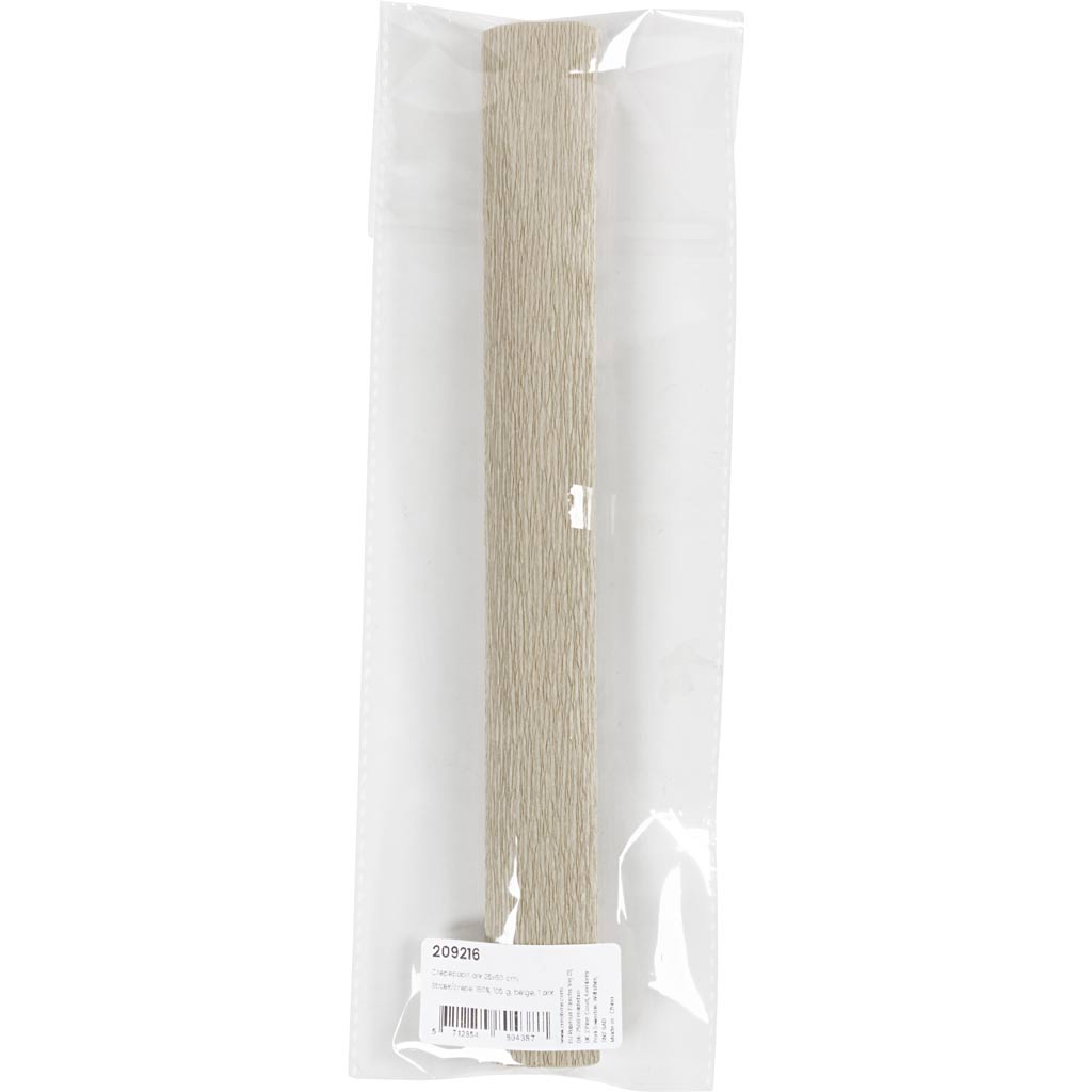 Crepepapir, ark 25x60 cm, Stræk/crepe: 180%, 105 g, beige, 1 ark - Image 2