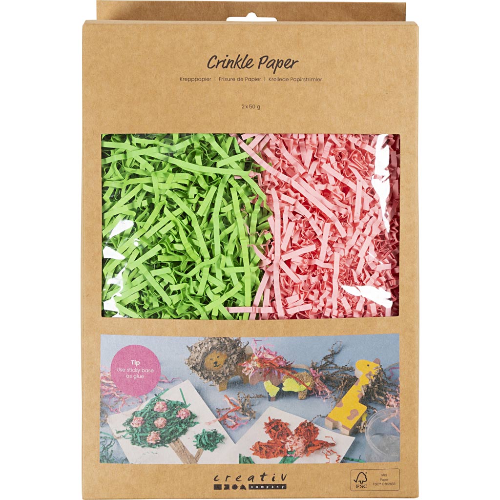 Krøllede Papirstrimler, L: 25-30 cm, B: 3 mm, mørk grøn, pink, 2x50 g/ 1 pk. - Image 2