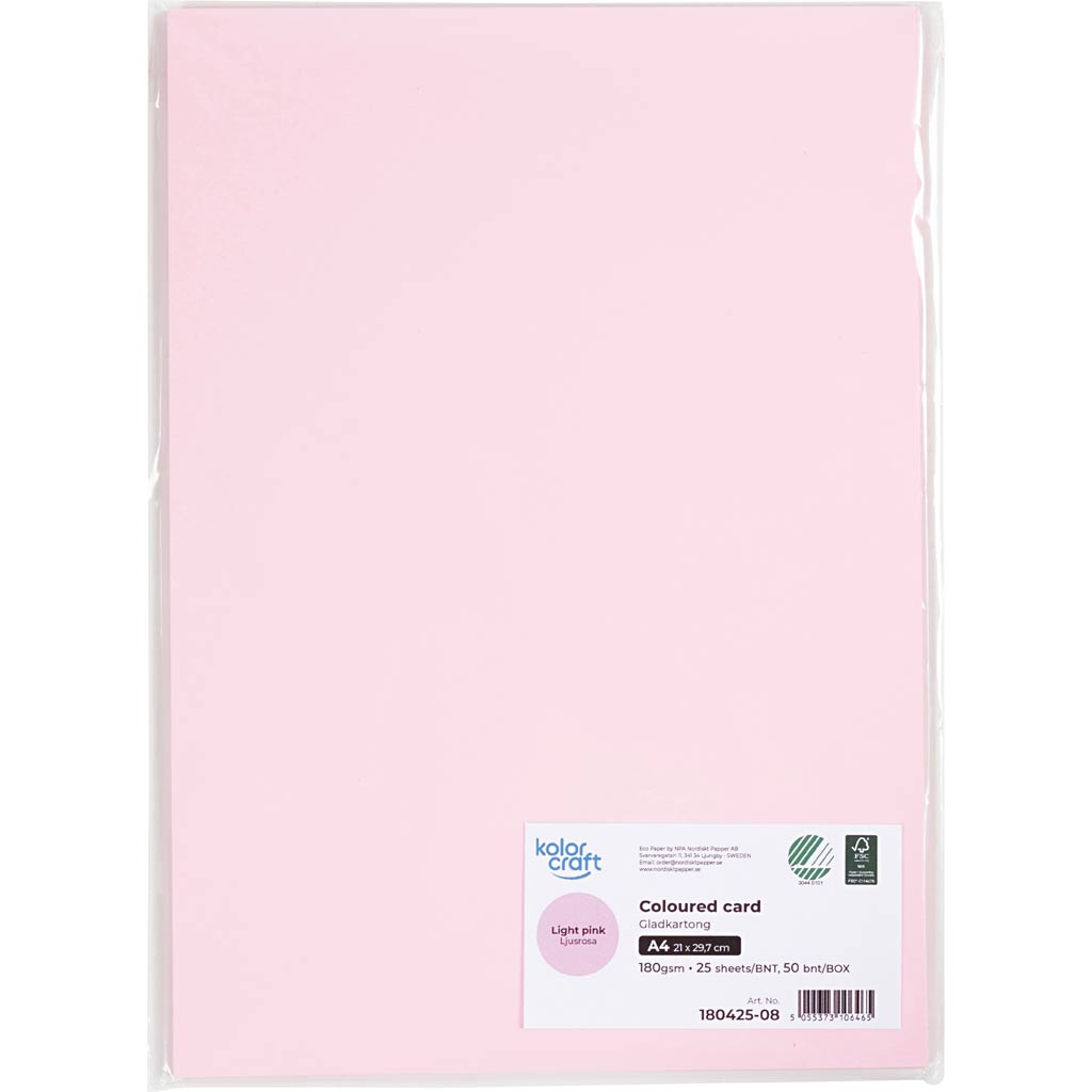 Karton, A4, 180 g, lys pink, 25 ark/ 1 pk. - Image 2