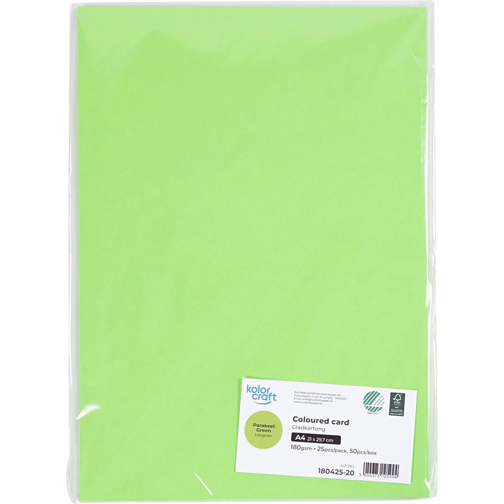 Karton, A4, 180 g, lys grøn, 25 ark/ 1 pk. - Image 2