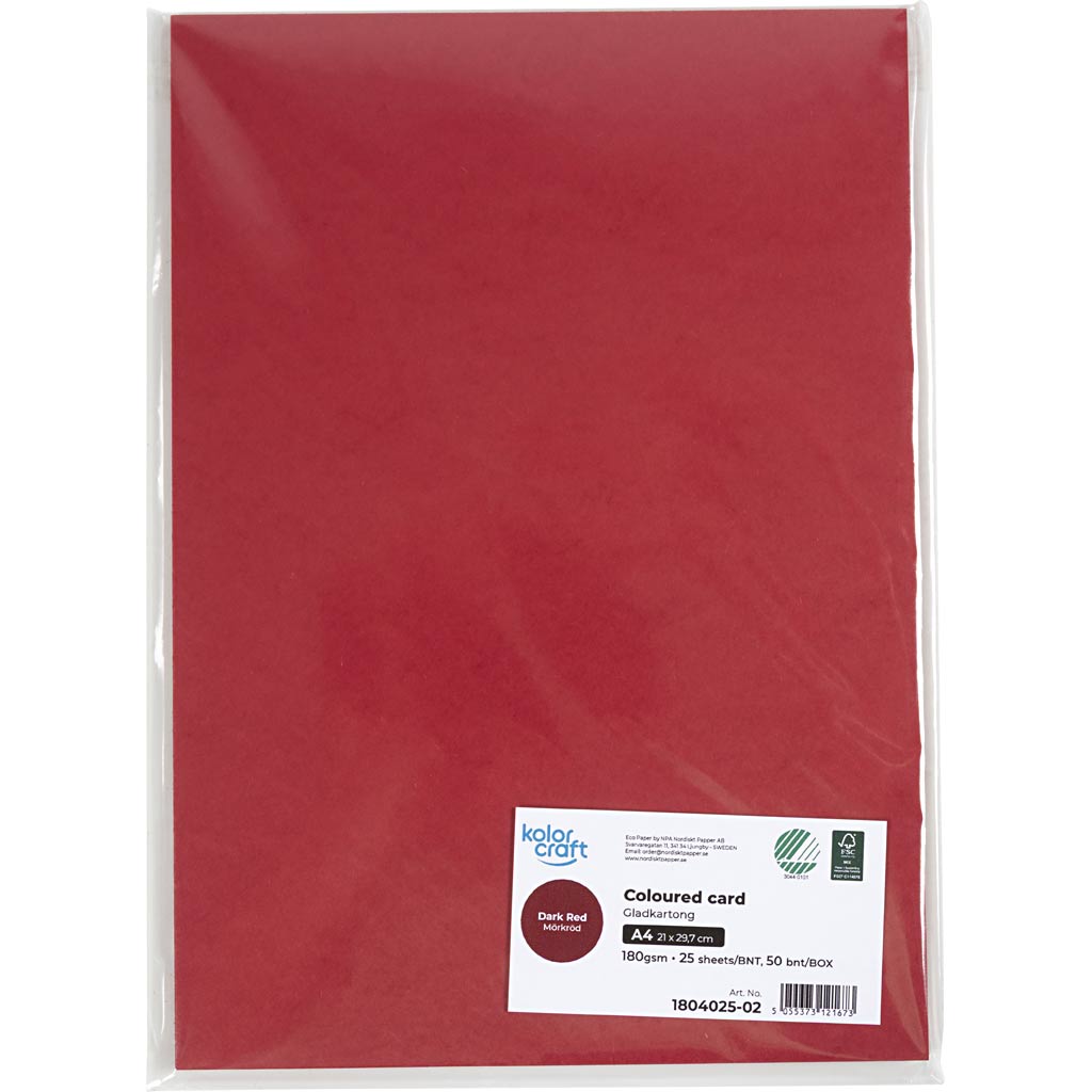 Karton, A4, 180 g, mørk rød, 25 ark/ 1 pk. - Image 2