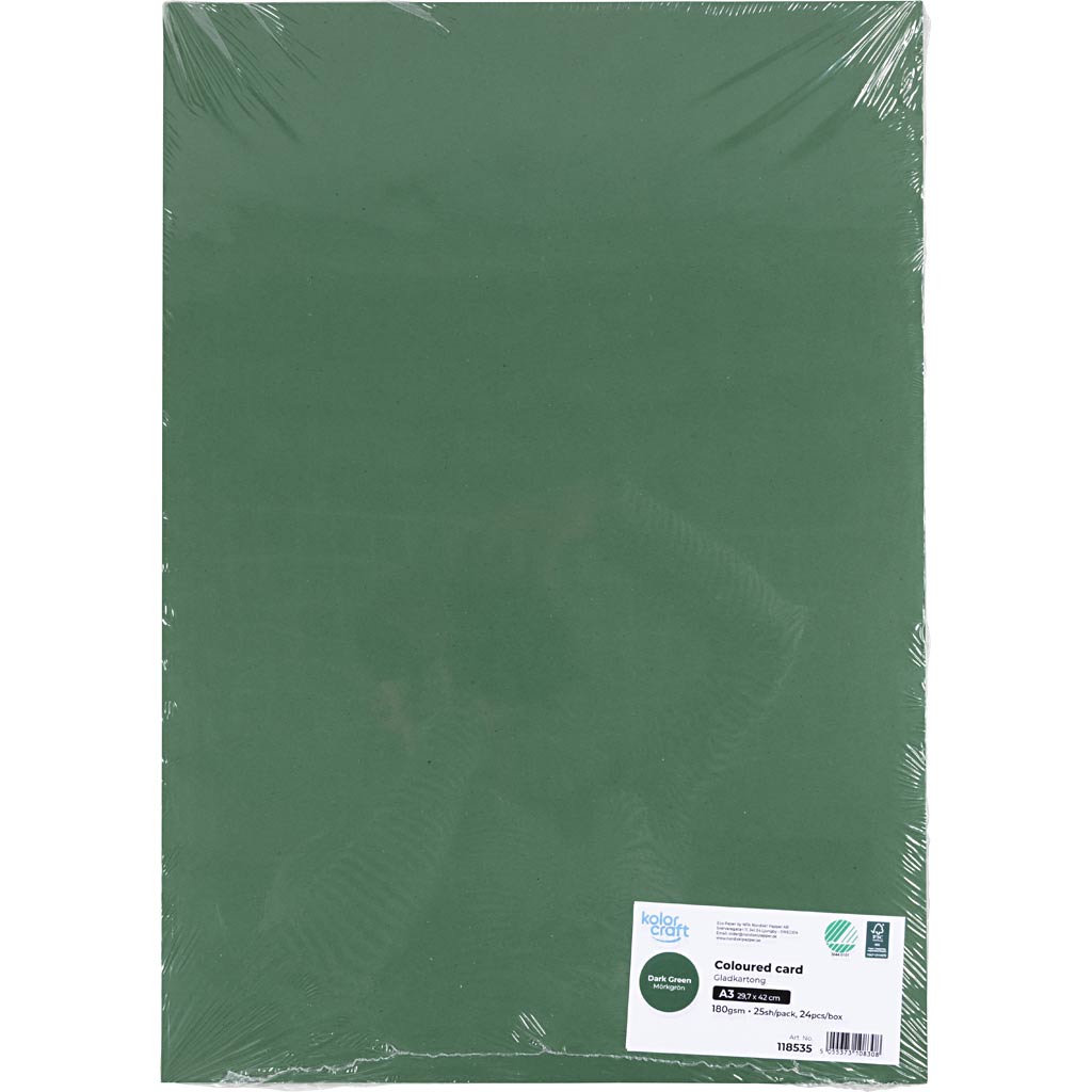 Karton, A3, 180 g, mørk grøn, 25 ark/ 1 pk. - Image 2