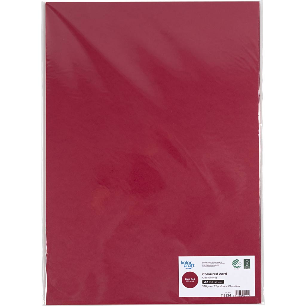 Karton, A3, 180 g, mørk rød, 25 ark/ 1 pk. - Image 2