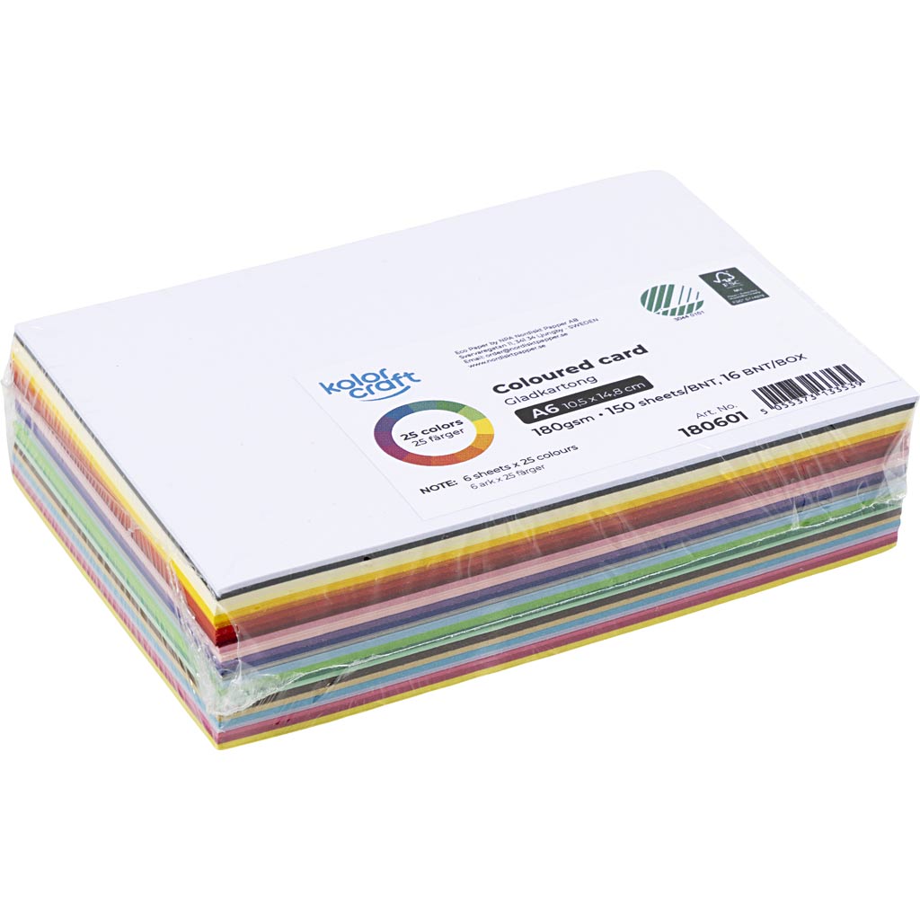 Karton, A6, 180 g, ass. farver, 150 ark/ 1 pk. - Image 2