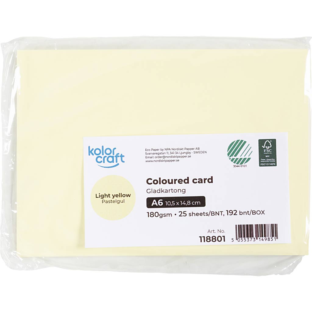 Karton, A6, 180 g, lys gul, 25 ark/ 1 pk. - Image 2