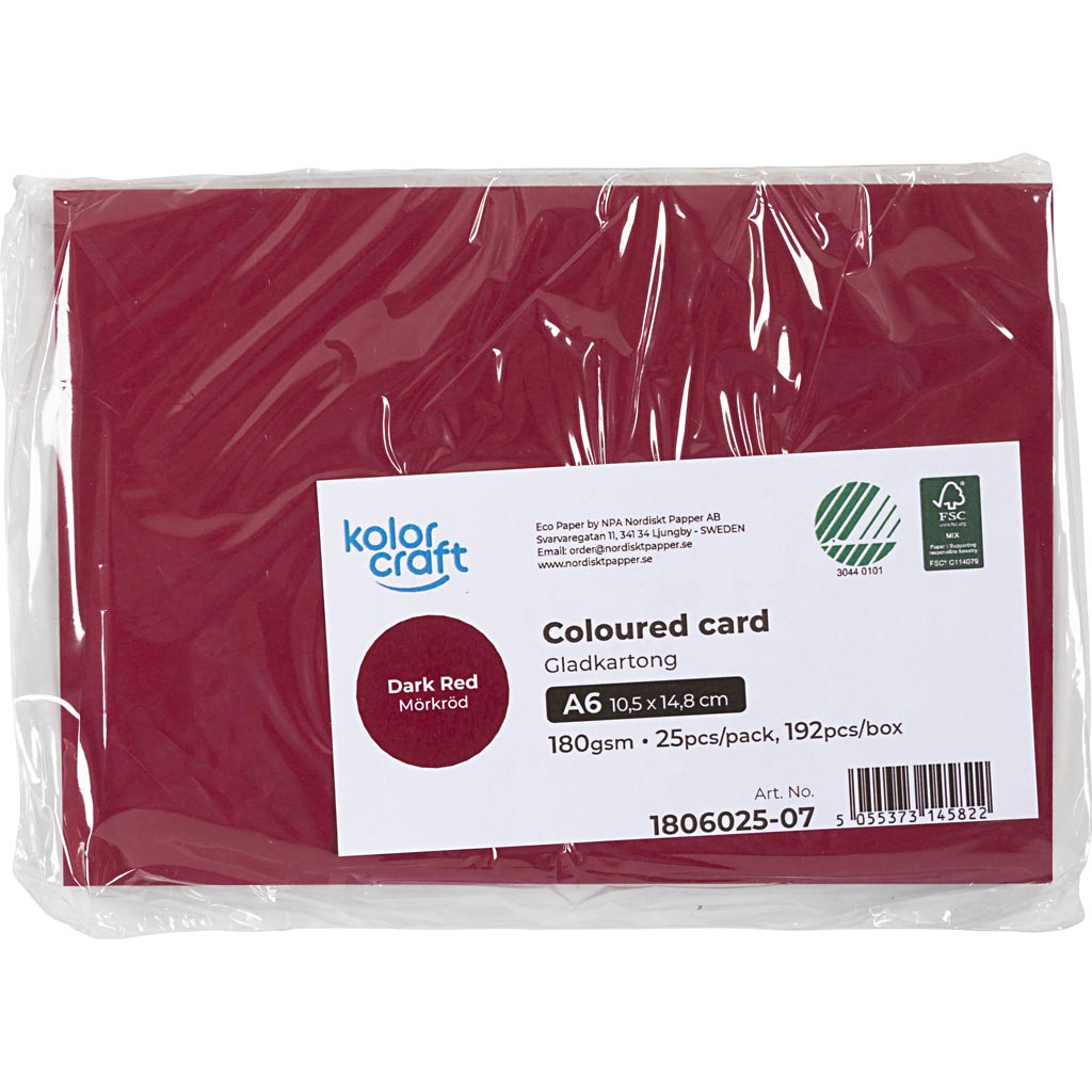 Karton, A6, 180 g, mørk rød, 25 ark/ 1 pk. - Image 2