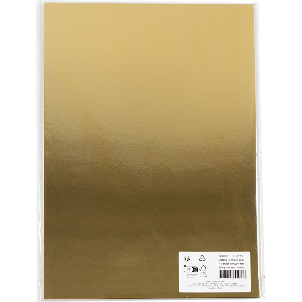 Metalkarton, A4, ark 210x297 mm, 280 g, guld, 10 ark/ 1 pk. - Image 2