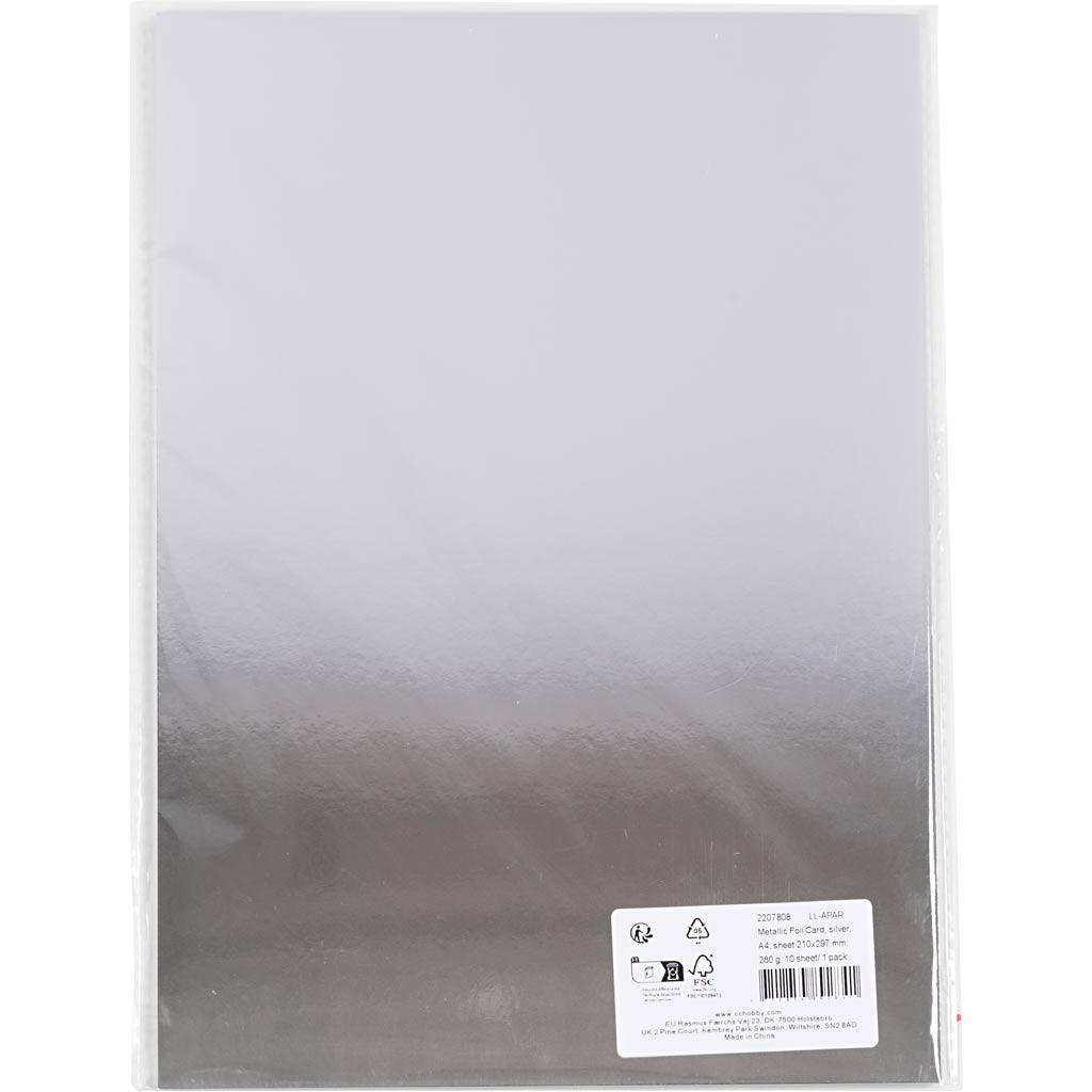 Metalkarton, A4, ark 210x297 mm, 280 g, sølv, 10 ark/ 1 pk. - Image 2