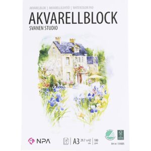 Akvarelblok, A3, ark 297x420 mm, 180 g, hvid, 20 ark/ 1 stk.