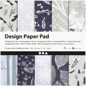 Designpapir i Blok, ark 15,2x15,2 cm, jul, 120 g, blå, grå, 50 ark/ 1 pk.