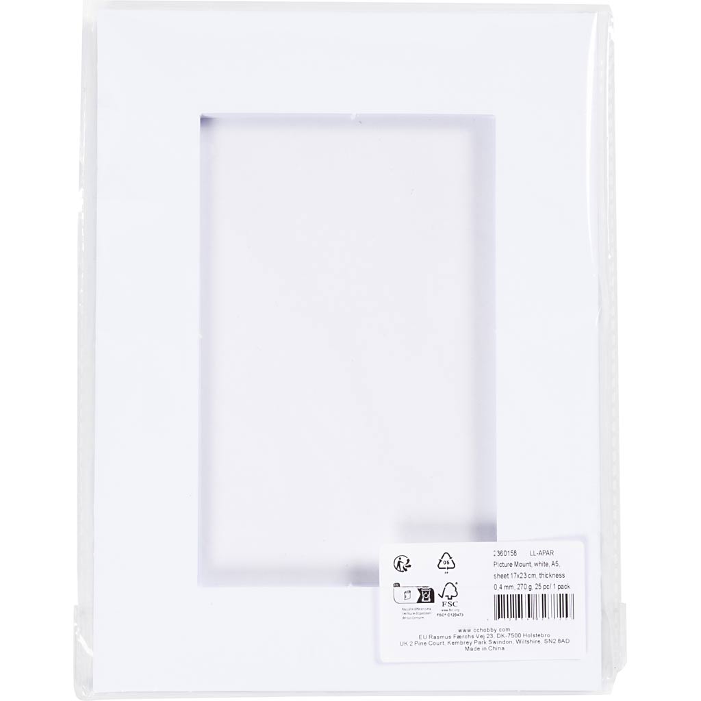 Passepartoutrammer, A5, ark 17x23 cm, tykkelse 0,4 mm, 270 g, hvid, 25 stk./ 1 pk. - Image 2