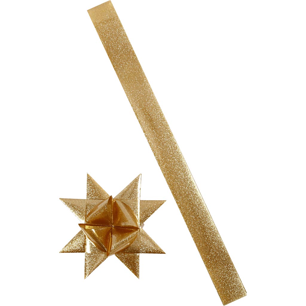 Stjernestrimler, L: 45 cm, B: 15 mm, guld glitter, 50 stk./ 1 pk.