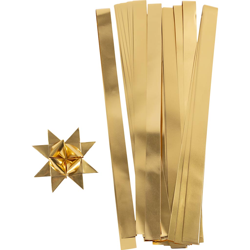 Stjernestrimler, L: 73 cm, B: 25 mm, diam. 11,5 cm, metal guld, 50 stk./ 1 pk.
