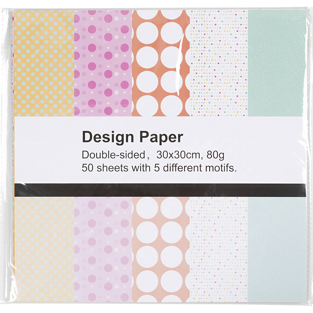 Designpapir, ark 30x30 cm, prikker, 80 g, 50 ark/ 1 pk. - Image 2
