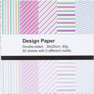Designpapir, ark 30x30 cm, stribet, 80 g, 50 ark/ 1 pk.
