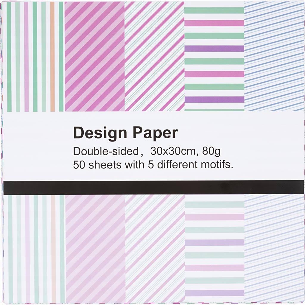 Designpapir, ark 30x30 cm, stribet, 80 g, 50 ark/ 1 pk.
