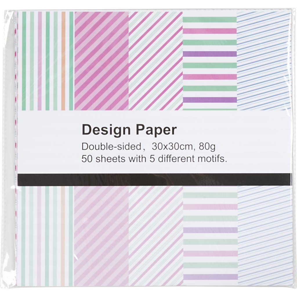 Designpapir, ark 30x30 cm, stribet, 80 g, 50 ark/ 1 pk. - Image 2