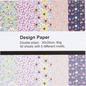 Designpapir, ark 30x30 cm, blomster, 80 g, 50 ark/ 1 pk.
