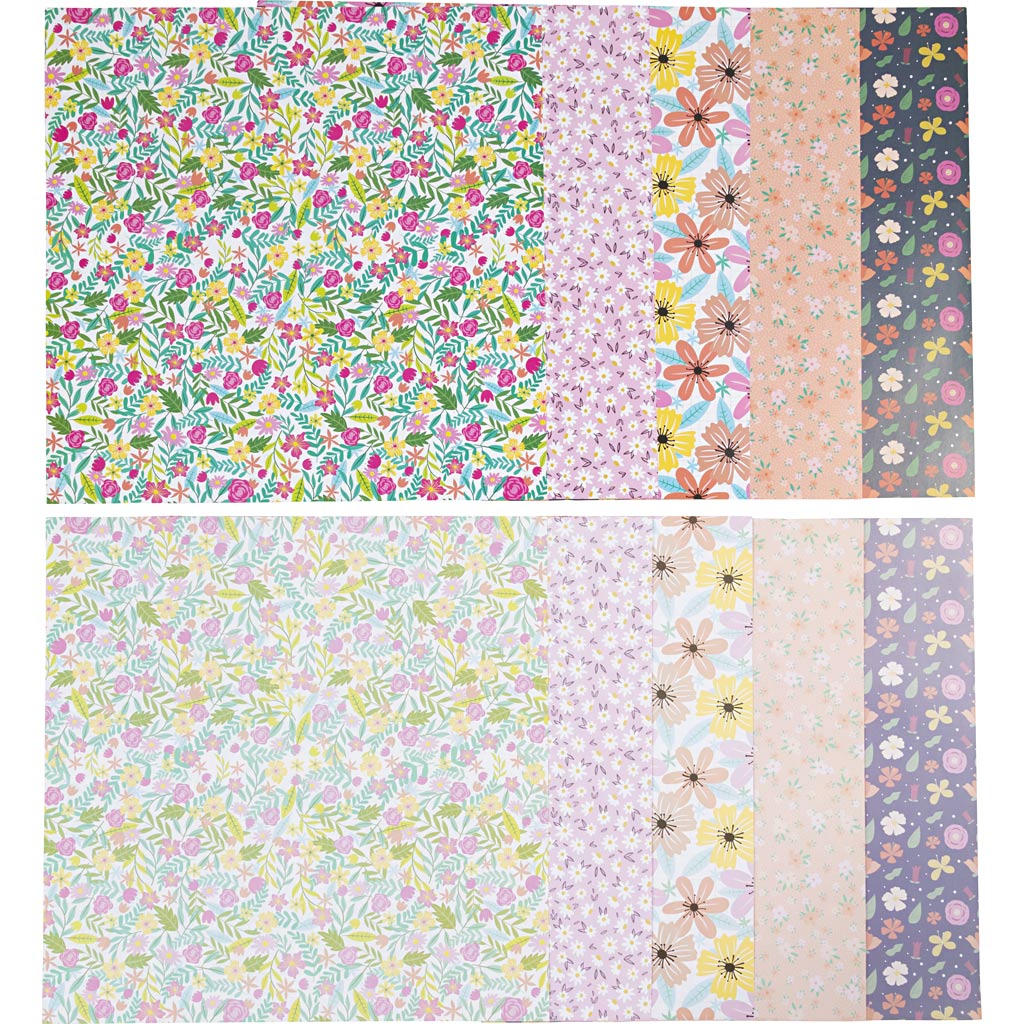 Designpapir, ark 30x30 cm, blomster, 80 g, 50 ark/ 1 pk. - Image 3