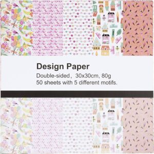 Designpapir, ark 30x30 cm, mønster, 80 g, 50 ark/ 1 pk.