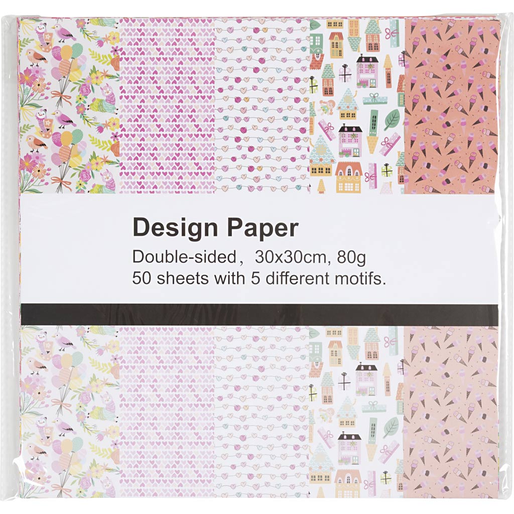 Designpapir, ark 30x30 cm, mønster, 80 g, 50 ark/ 1 pk. - Image 2