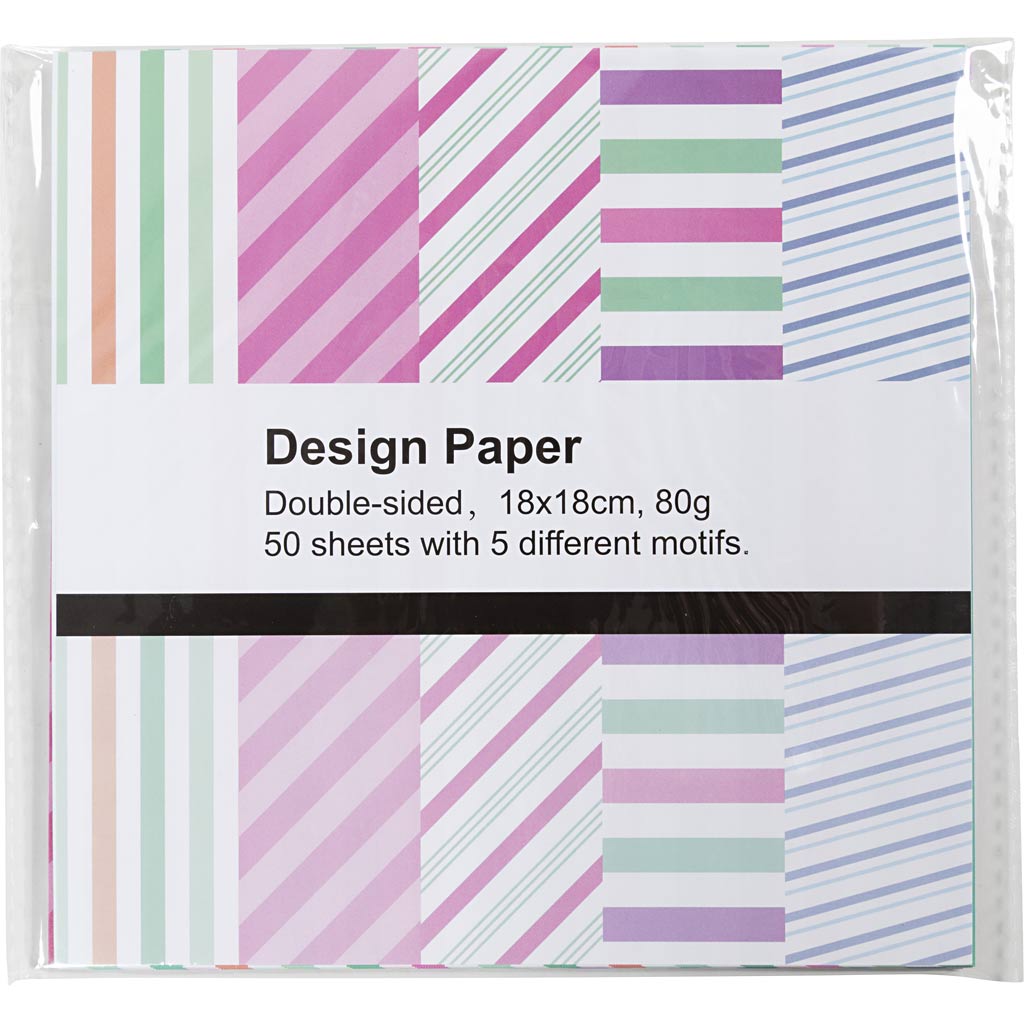 Designpapir, ark 18x18 cm, stribet, 80 g, 50 ark/ 1 pk. - Image 2