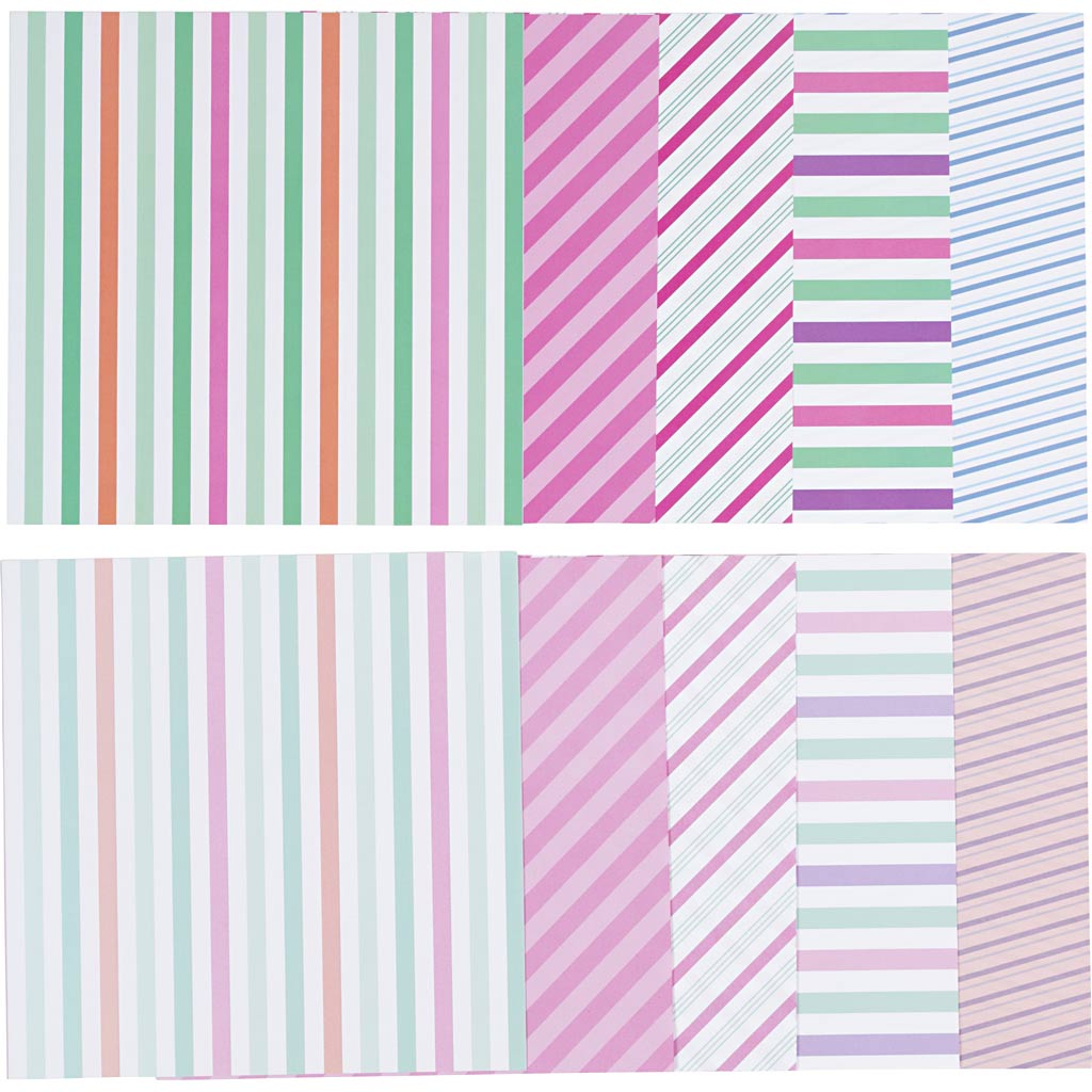 Designpapir, ark 18x18 cm, stribet, 80 g, 50 ark/ 1 pk. - Image 3