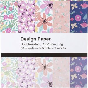 Designpapir, ark 18x18 cm, blomster, 80 g, 50 ark/ 1 pk.