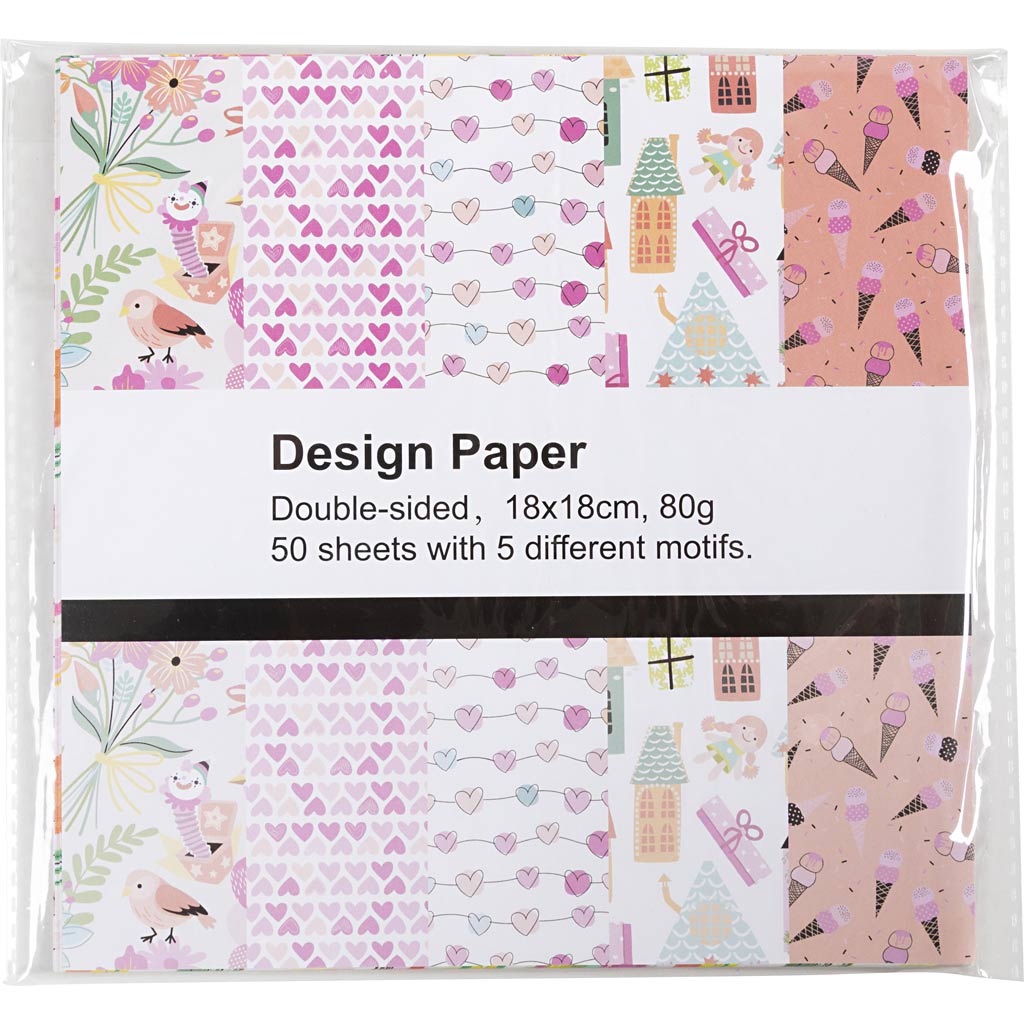 Designpapir, ark 18x18 cm, mønster, 80 g, 50 ark/ 1 pk. - Image 2