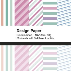 Designpapir, stribet, ark 15x15 cm, 80 g, 50 ark/ 1 pk.