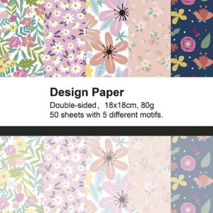Designpapir, blomster, ark 15x15 cm, 80 g, 50 ark/ 1 pk.