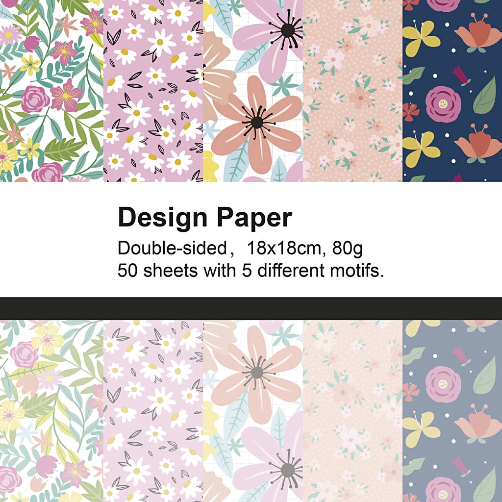 Designpapir, blomster, ark 15x15 cm, 80 g, 50 ark/ 1 pk.