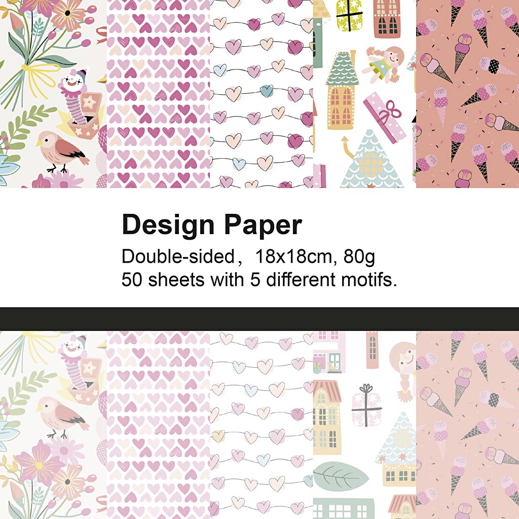 Designpapir, mønster, ark 15x15 cm, 80 g, 50 ark/ 1 pk.