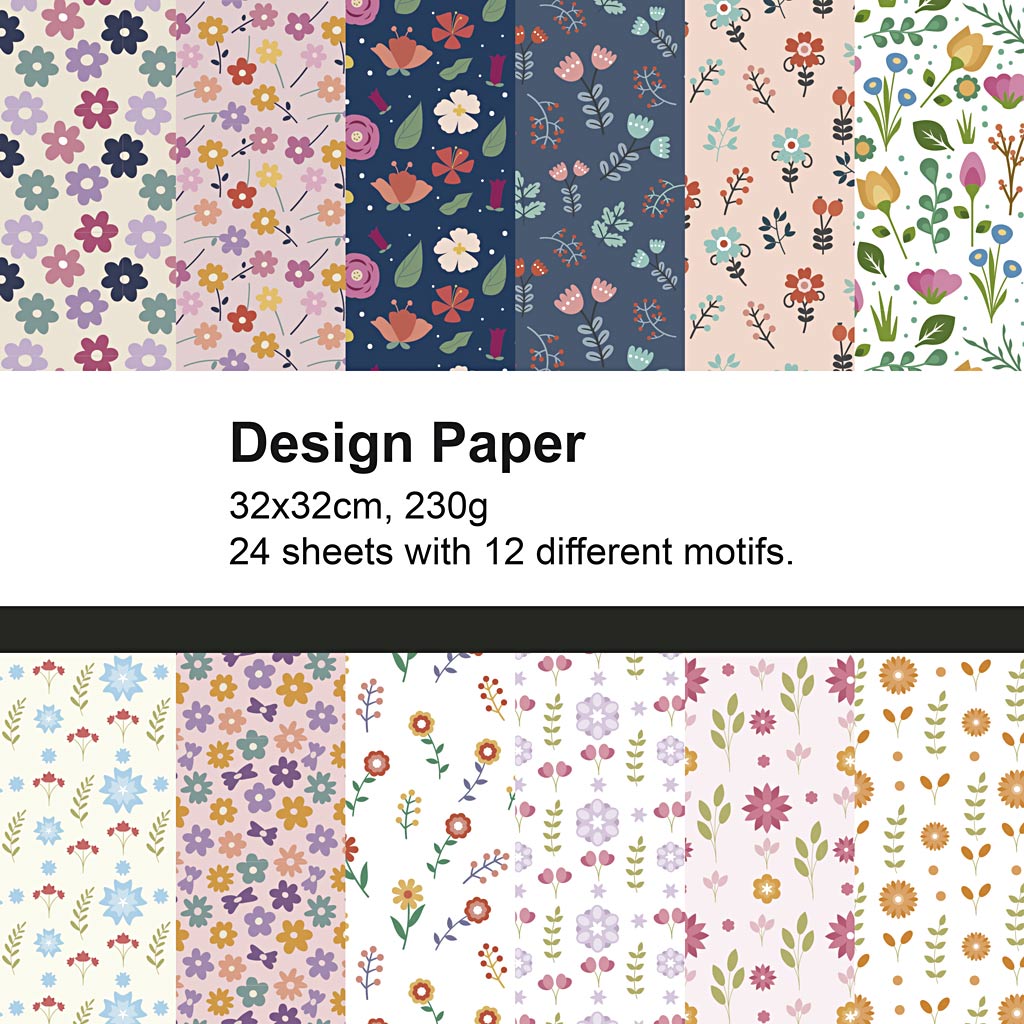 Designpapir, forår, ark 32x32 cm, 230 g, 24 ark/ 1 pk.